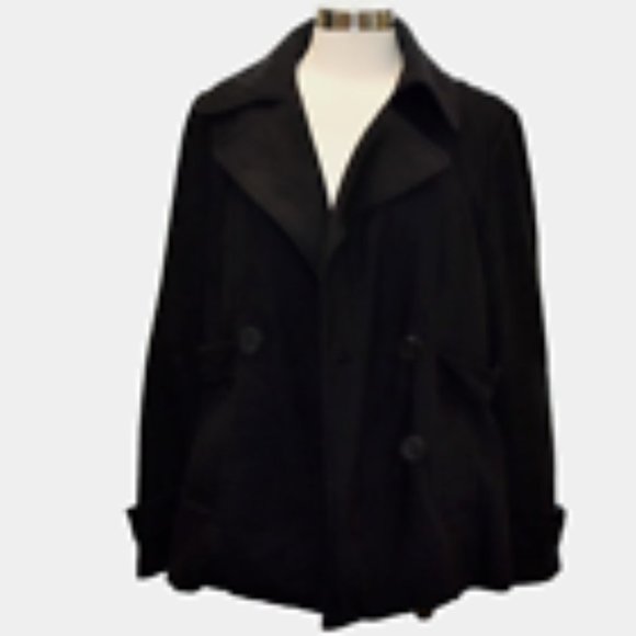 Runway Black Wool-blend Military Pea Coat Size Large - Picture 6 of 6